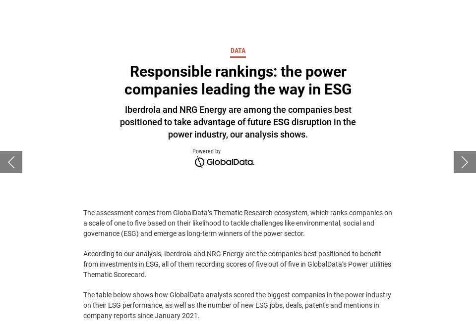 Responsible rankings the power companies leading the way in ESG