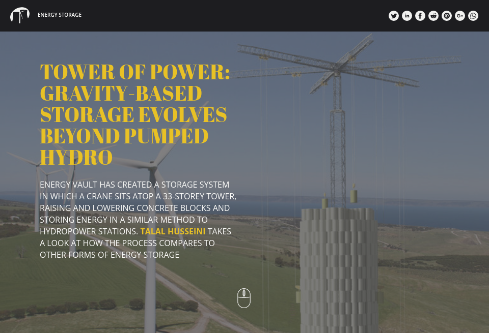 Tower of power gravity based storage evolves beyond pumped hydro Future Power Technology Magazine Issue 108 March 2019